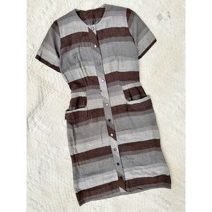 Vintage 1950s Brown Striped Button Front Wiggle Dress S/M